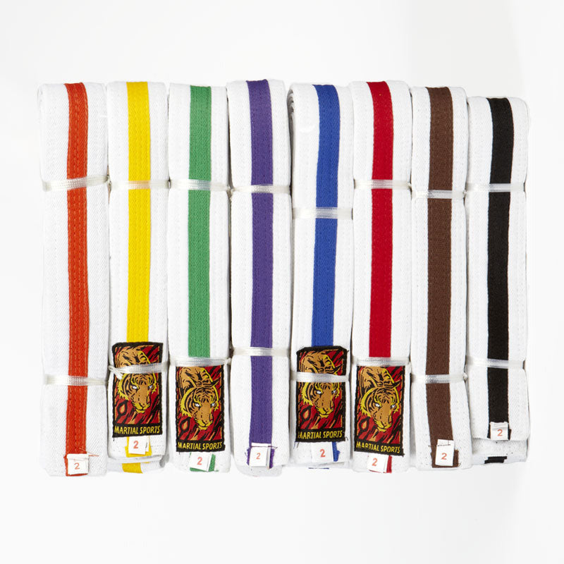 White Double Wrap Belts with Coloured Stripes Adelaide martial arts shop